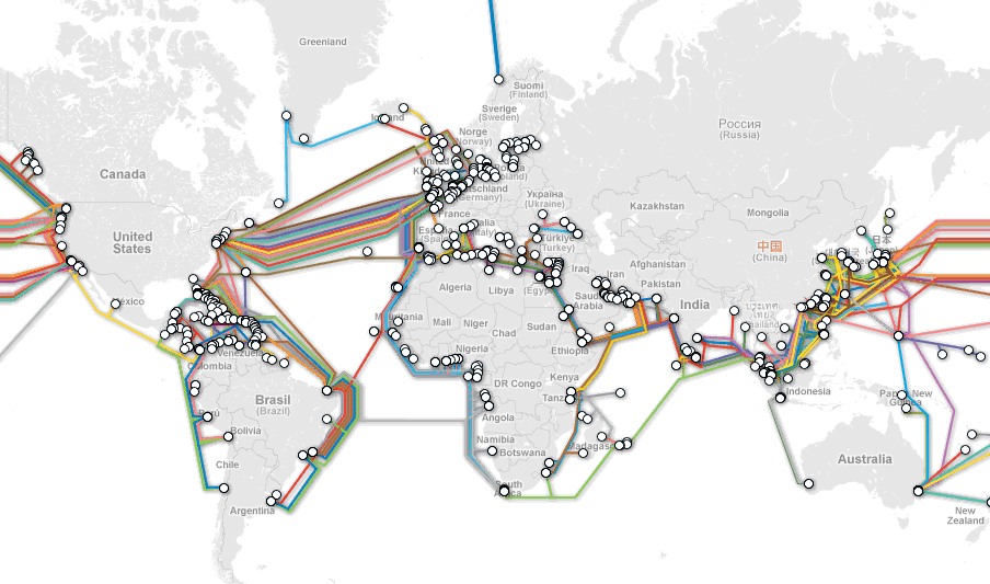 Undersea cable map of internet data