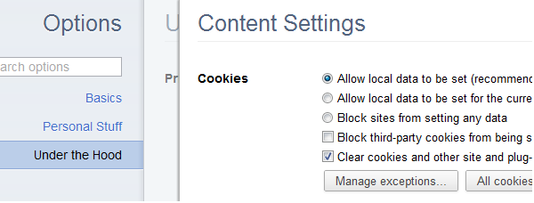 Enable or disable cookies clear automatically in chrome