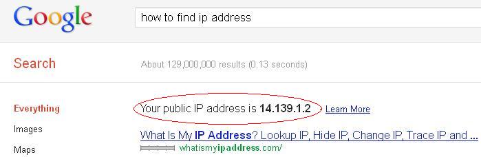 Find IP address Google