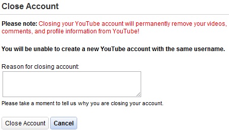 Closing youtube account