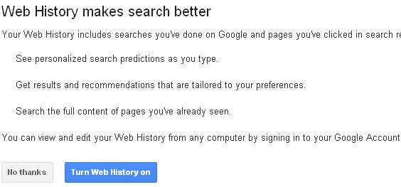 Enable Google Web History