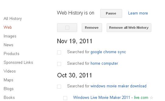 my recent history on google