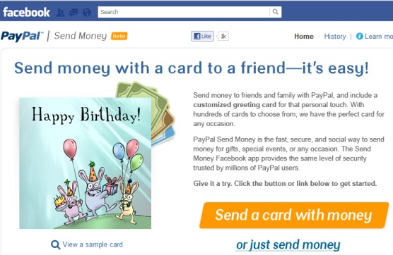 Send money via Facebook