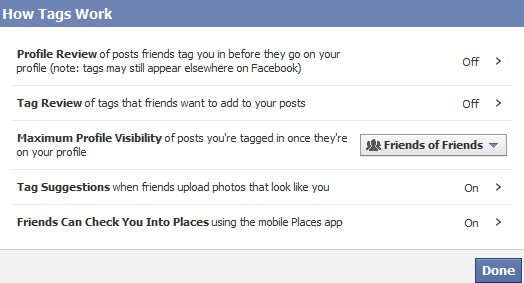 how to change tag settings on facebook app
