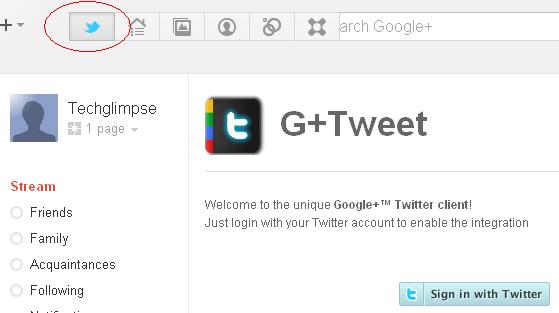 Launch twitter inside google plus