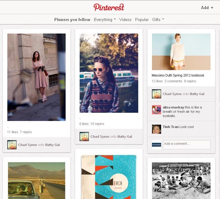 Pinterest photo stream before hiding the comments