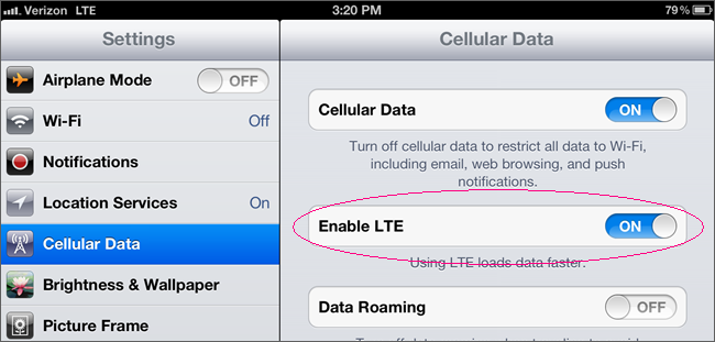 Enable 4G LTE to OFF