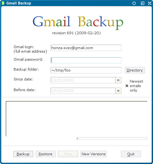 Backup Gmail messages using Backup tool