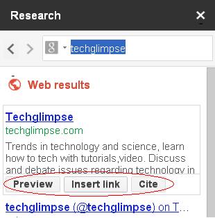 Google docs research pane