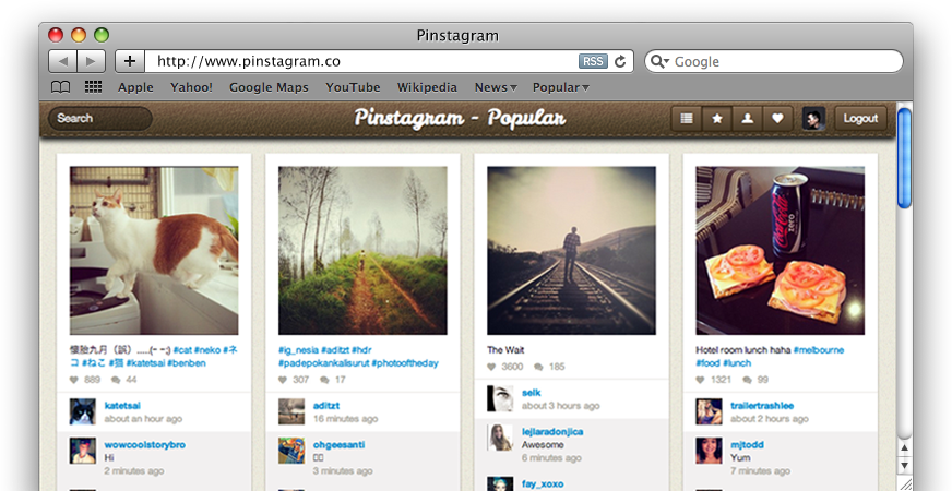 Pinstagram combines Instagram and Pinterest