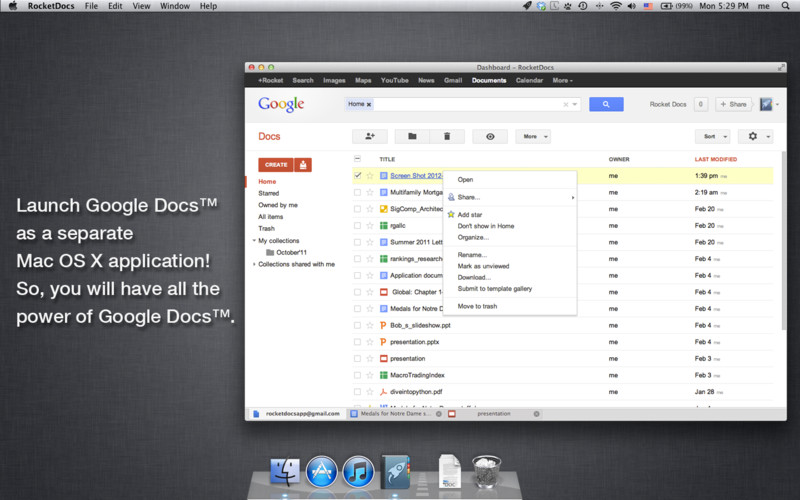 Rocket Docs launches Google docs as MAC OS X application