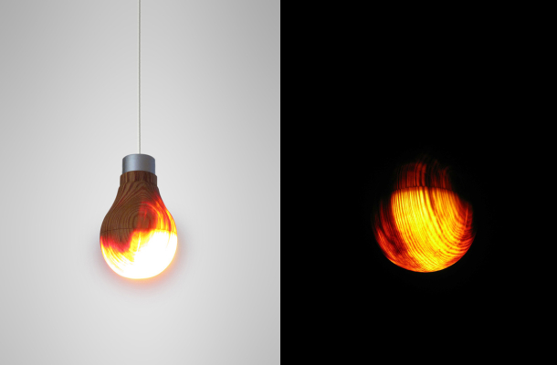 Wooden bulb illuminating during day light and night