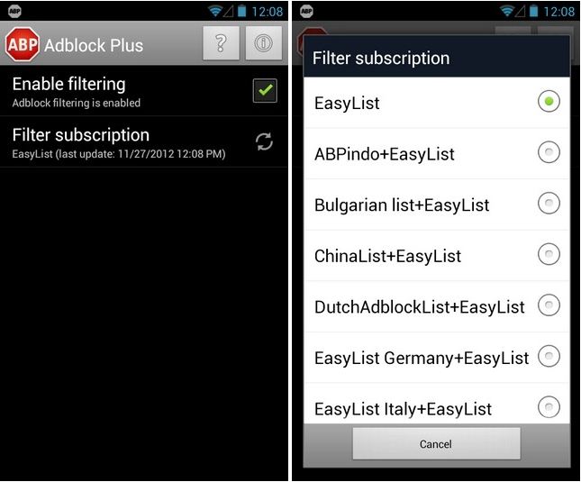 AdBlock Plus for Android blocks all Ads