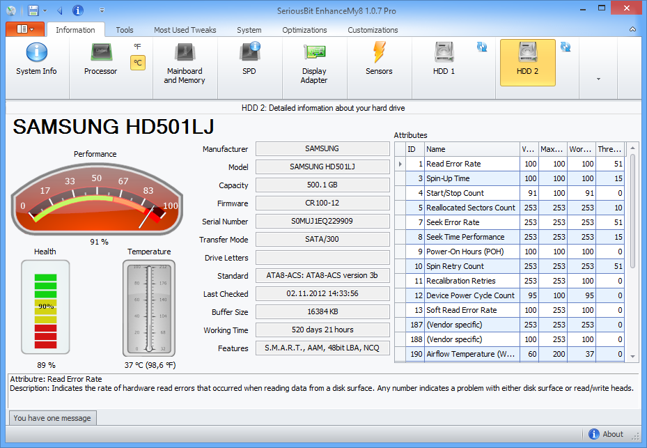 Monitor hard disk values using EnhanceMy8