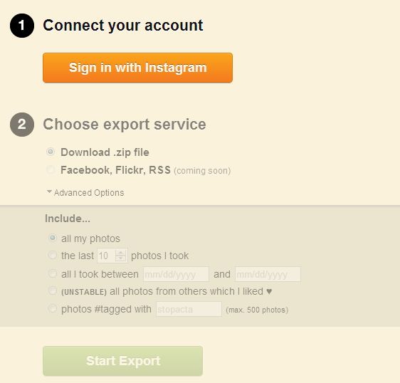 Instaport.me to export Instagram photos