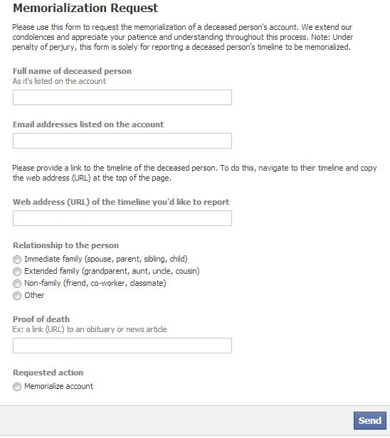 Memorialization request page fb