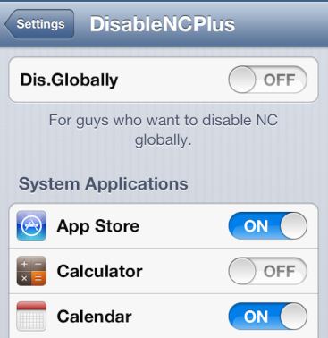 DisableNCPlus, a jailbreak tweak