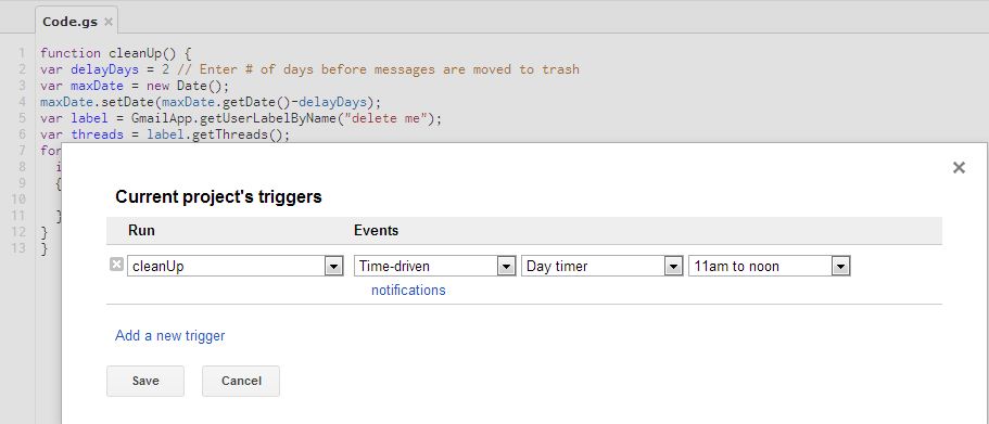 Google scripts for automatically cleanup old emails