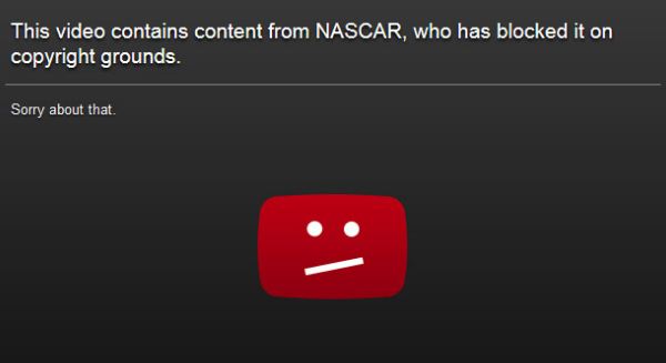 Nascar Video removed on YouTube