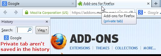 Private Tab add-on for Firefox