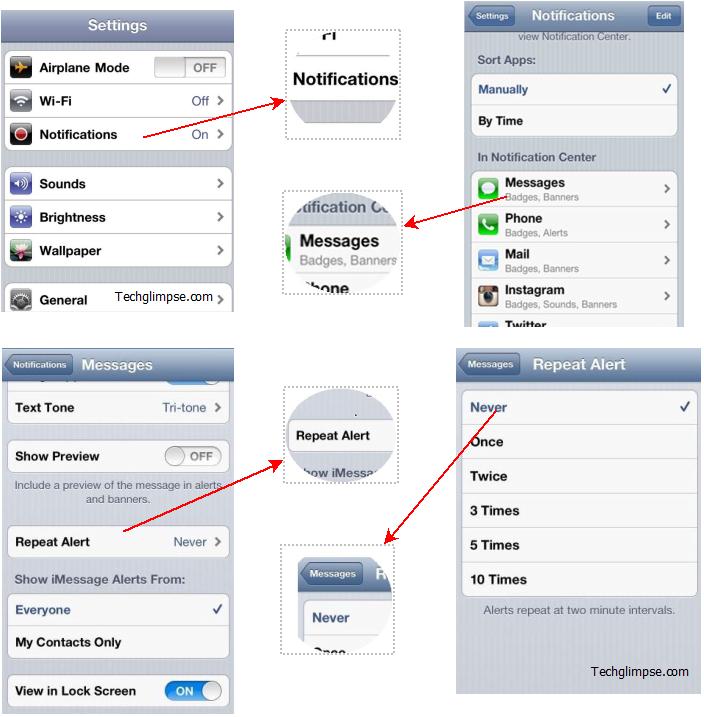 Disable repeated imessage, sms alerts iPhone