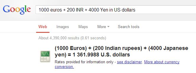 Convert multiple currencies at once in google calculator
