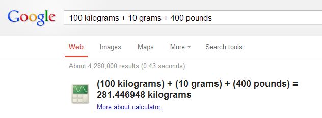 Convert multiple weight units at once in google calculator