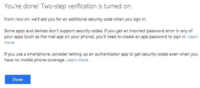 Enable Two-step authentication for Microsoft account