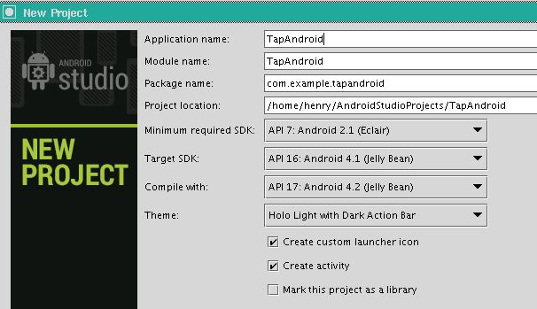 Android Studio new project