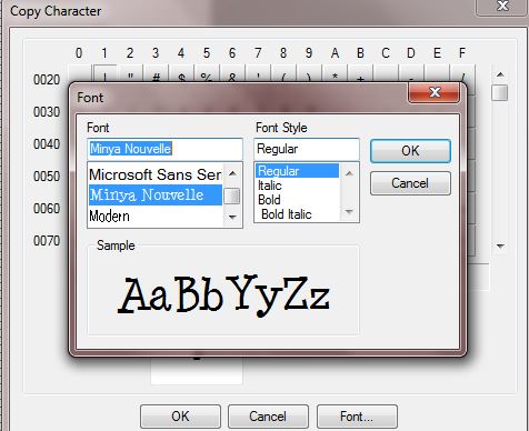 copy character select font