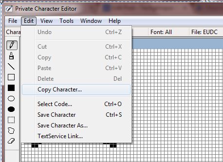 creating fonts with private character editor