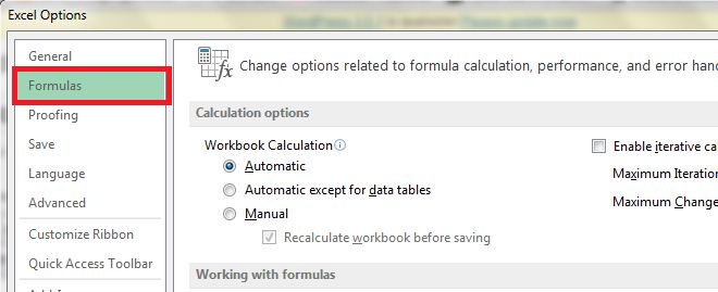 Excel 2013 - Disable Automatic calculation