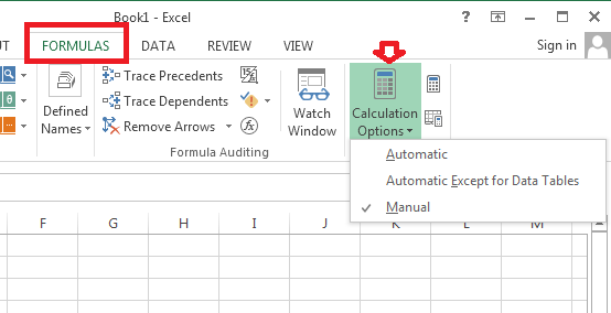 Excel 2013 - Switch calculation options