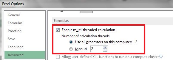 Excel enable multi-threading feature