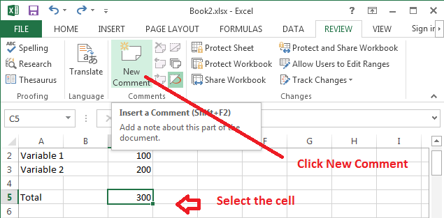 Add a comment to cell in Excel 2013