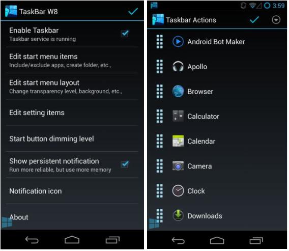 Windows 8 Style Start Menu and Taskbar for Android