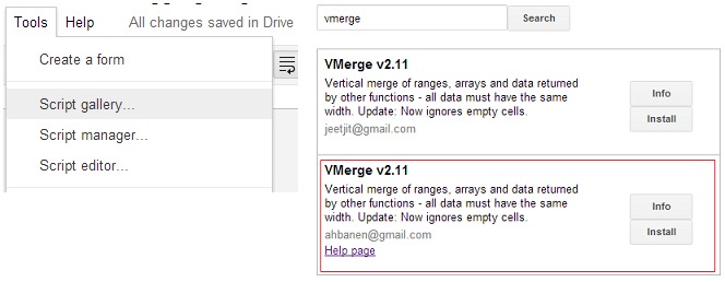 VMerge Script Galery Google Spreadsheet