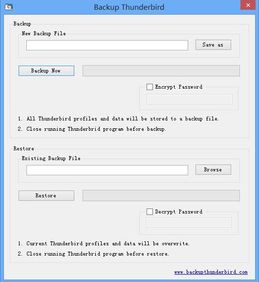 Backup Thunderbird tool for Windows