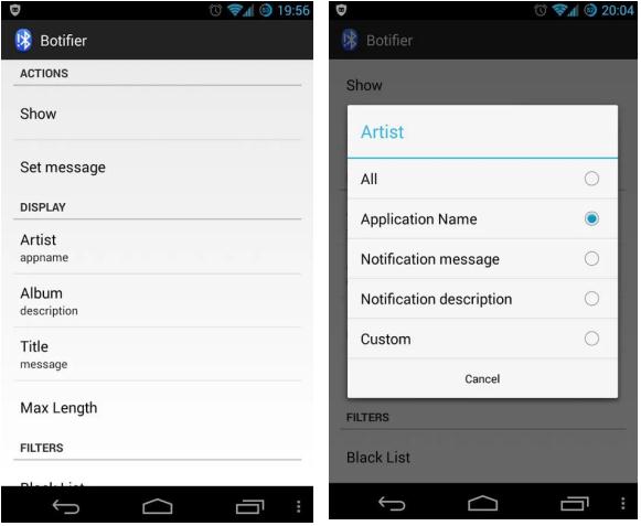 Botifier for Android sends notification to your car's stereo
