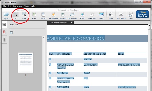 Use the select arrows to highlight particular area or entire document