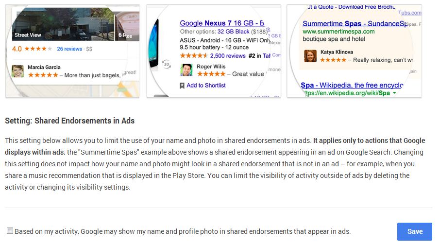Disable Google's Shared endorsement ads