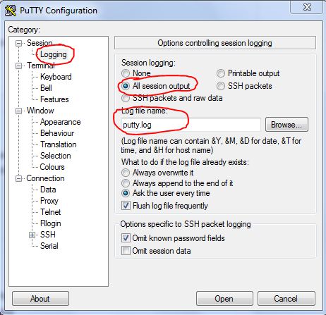How to Turn ON session log in PuTTY