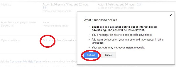 Opt Out Google Interest Based Ads