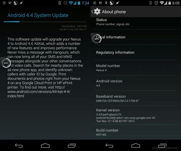 Nexus 4 and Android 4.4