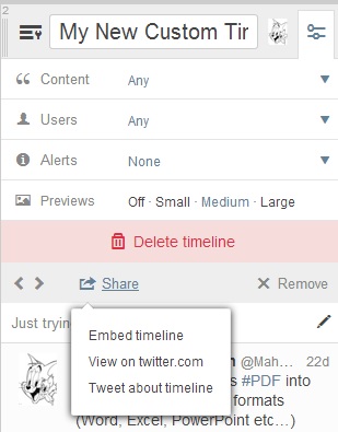 share custom timeline twitter