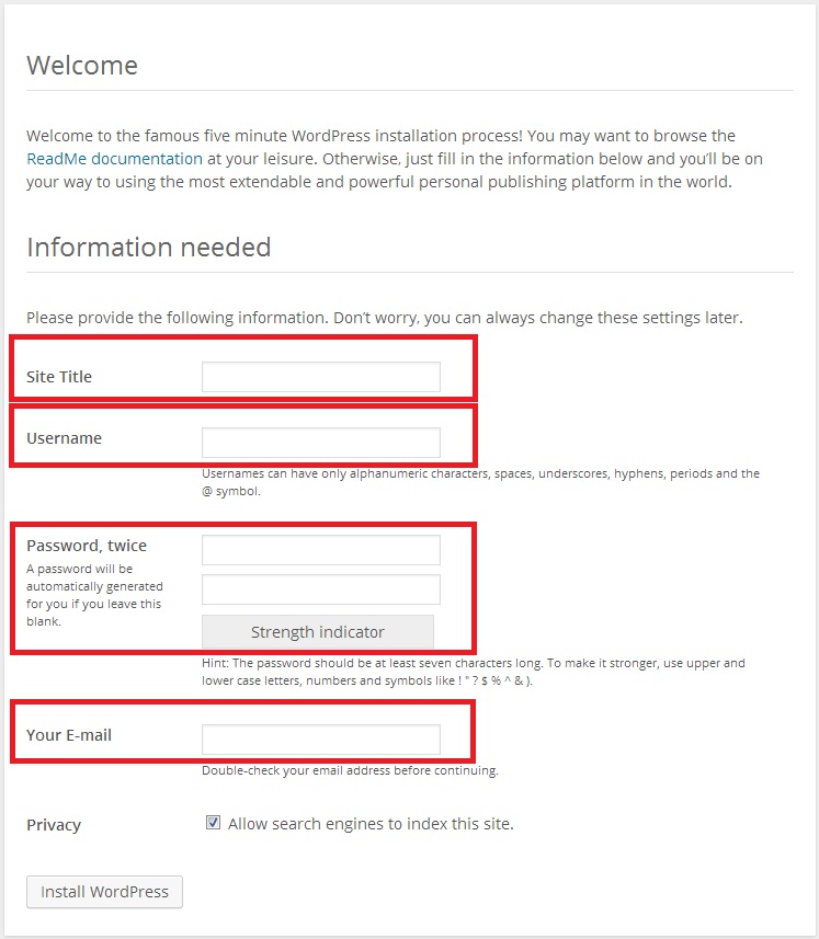 Wordpress installation process