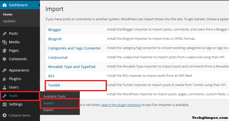 Import Tumblr Settings - WordPress