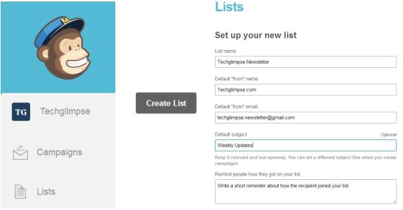 create lists in mailchimp