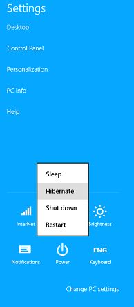 windows 8 power option hibernate