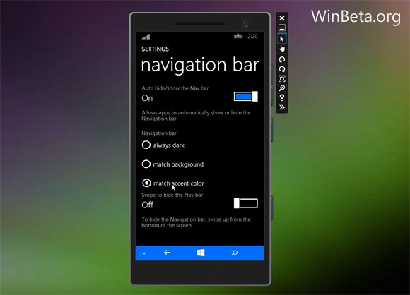 WP 8.1 Navigation bar on screen
